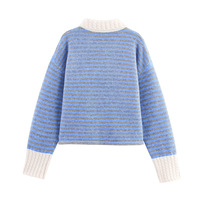 Contrast striped lapel long-sleeved sweater knitted cardigan jacket - Thumbnail 2