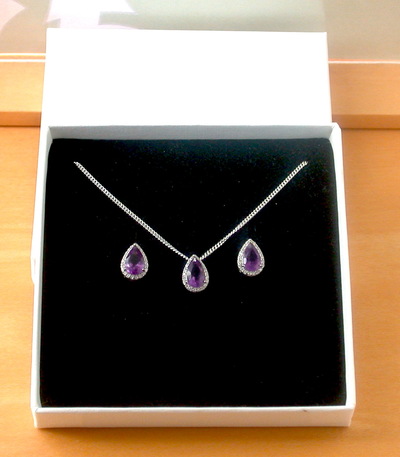 BOXED GIFT SET/Sterling Silver Amethyst & Cz Teardrop Pendant & Chain/Amethyst Necklace/Amethyst Jewellery/Amethyst Jewelry/UK