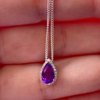 BOXED GIFT SET/Sterling Silver Amethyst & Cz Teardrop Pendant & Chain/Amethyst Necklace/Amethyst Jewellery/Amethyst Jewelry/UK - Thumbnail 3