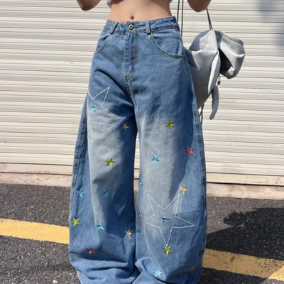 Y2k star embroidery baggy denim pants