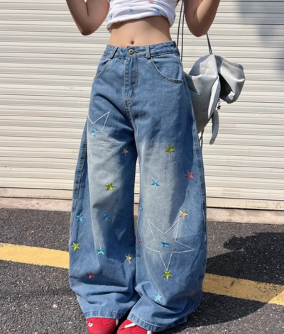 Y2K Star Embroidery Baggy Denim Pants