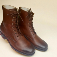 Crafted Leather Classic Men Brown Leather Ankle High Lace up Dress Boot - Thumbnail 1