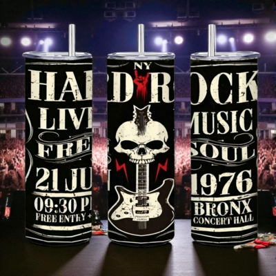 Hard rock music soul tumbler | vintage concert poster design with skull & guitar travel cup | free ship
