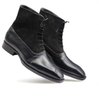 Crafted Leather Classic Men Black/Suede Leather Ankle High Lace up Dress Boot - Thumbnail 1