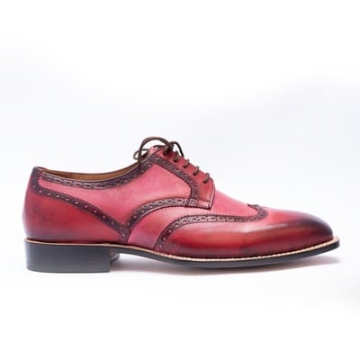 Crafted Leather Classic Men Pink Black Shaded Leather Wingtip Oxford Dress Shoes