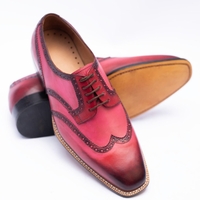 Crafted Leather Classic Men Pink Black Shaded Leather Wingtip Oxford Dress Shoes - Thumbnail 2