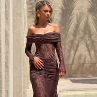  Vintage Elegant Off Shoulder Slim Fit Hollow Out Maxi Dress  - Thumbnail 5