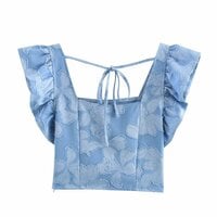 Fashionable and versatile short square neck ruffled top - Thumbnail 1