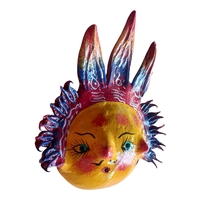 Vibrant Coconut mask. Collectibles. Home decoration. Wall decoration. Interior decoration. Mexican mask. Mexican craft. Mexican Folk Art. - Thumbnail 1