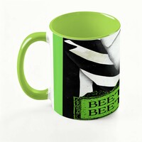 Large Color "BEETLEJUICE BEETLEJUICE" Green & Black Striped Coffee Mug (15oz) | Free Ship - Thumbnail 3