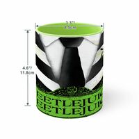 Large Color "BEETLEJUICE BEETLEJUICE" Green & Black Striped Coffee Mug (15oz) | Free Ship - Thumbnail 5
