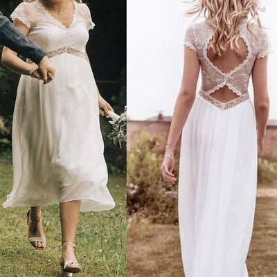 Vintage Tea Length Wedding Dresses Bridal Gown 