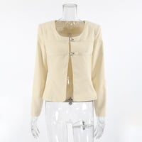 U-neck niche temperament fashion casual apricot small suit - Thumbnail 1