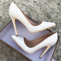 12cm white snakeskin pattern high heels  - Thumbnail 1