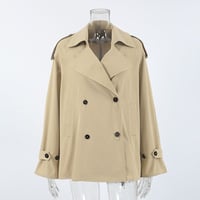Long-sleeved lapel tie waist autumn mid-length trench coat - Thumbnail 1