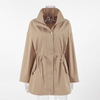 Mid-length simple casual loose waist drawstring windbreaker - Thumbnail 1