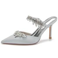Women's high-heeled pointed rhinestone half-slip wedding sandals 3 colors - Thumbnail 2