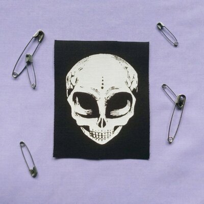 Little gray alien skull goth cyber punk patch