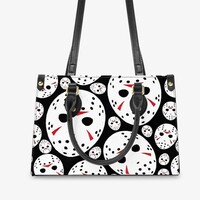 Jason Voorhees Hockey Mask Pattern Friday the 13th Leather Handbag - Free Ship JTPRT - Thumbnail 2
