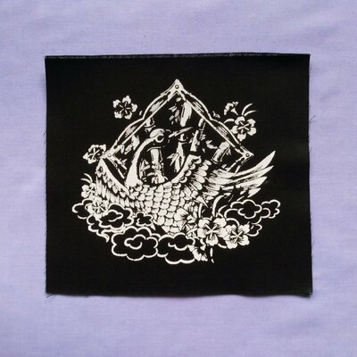 Japanese crane with bamboo & flowers japanese goth punk patch