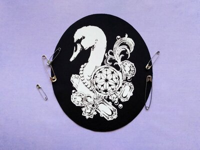 Swan with Diamonds and Pearls Goth Punk Patch - Black, White