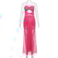 Fashionable and sexy tube top one-shoulder see-through strappy slim dress - Thumbnail 4