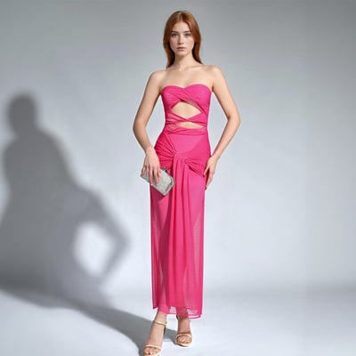 Fashionable and sexy tube top one-shoulder see-through strappy slim dress