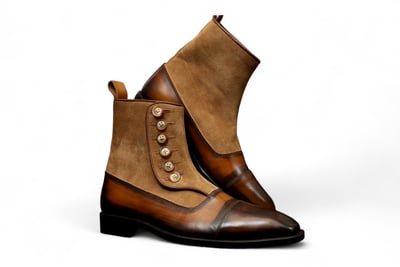 Crafted Leather Classic Men Dress Shoes Brown Patina and Brown Suede Ankle High Button Boot