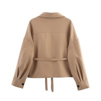 Solid color 3D pocket belt-decorated jacket top - Thumbnail 2