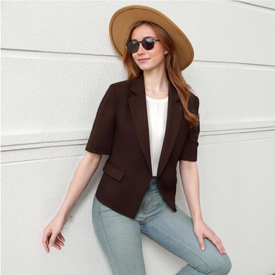 Fashionable Linen Blend Short Sleeve Blazer