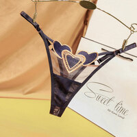 Sexy Love Heart Embroidery Mesh Sheer Naughty Briefs Women's Underwear Thong Seamless Panties T-Back Lingerie Underpants  - Thumbnail 9