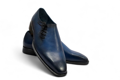 Crafted Leather Men Blue Black Shaded Classic Side Laces Oxford Dress Shoes