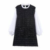 Temperamental and fashionable spliced ​​woolen A-line dress - Thumbnail 2