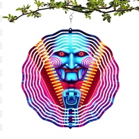 Jigsaw Billy Puppet Wind Spinner, Saw Movie Horror Ornament, Neon Style Metal Wind Chime, Halloween Decoration - Thumbnail 2