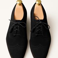 Hot Sale Men's Handmade Black Wingtip Brogue Style Lace Up Christmas Shoes - Thumbnail 1