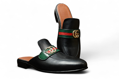Crafted Leather Handmade Classic Black Moccasin Shoes Formal Leather Horsebit Mules 