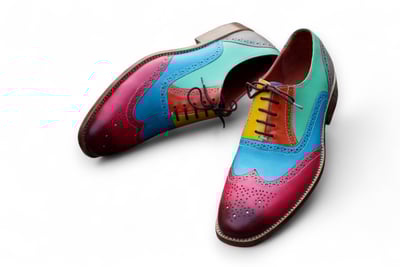 Crafted Leather Classic Multi Color Leather Wingtip Oxford Lace up Dress Shoes