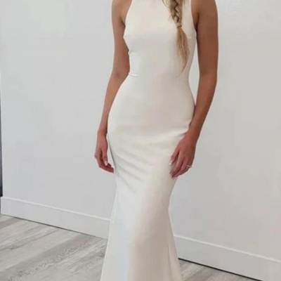 Sheath bateau-neck sleeveless v back mermaid wedding dress - Thumbnail 1