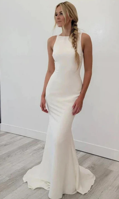 Sheath Bateau-neck Sleeveless V Back Mermaid Wedding Dress