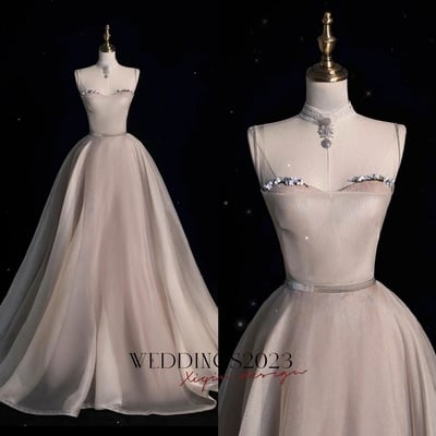 Light Champange Organza Strapless Sweetheart Neck with Belt Prom Dress