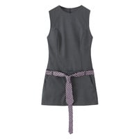 Fashionable and elegant short dress with waist tie - Thumbnail 1