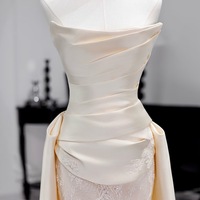 High Qulight Satin and Lace Sheath Back Applique with Tulle Train Wedding Dresses - Thumbnail 2