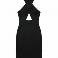 Solid black cross halter dress - Thumbnail 3