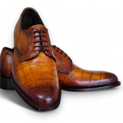 Crafted leather classic brown crocodile leather lace up dress shoes