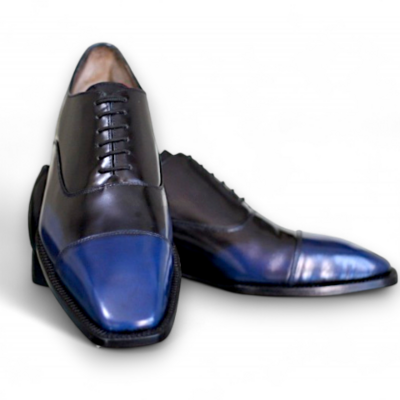 Crafted leather men black blue classic oxford lace up dress shoes