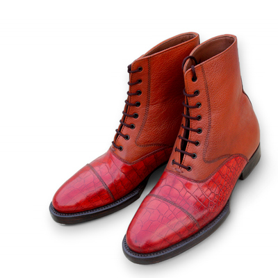 Cocrafted leather classic dress shoes brown leather crocodile/alligator ankle high boot