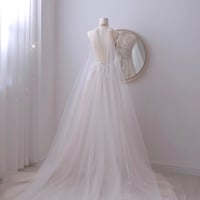 Boho Wedding Dress with Floral Lace Applique, High Neck Beading Beach Wedding Dress, Tulle Skirt Lace Wedding Dress - Thumbnail 2
