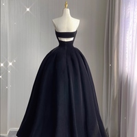 Black Sweetheart Neck Floor-length Sleeveless Backless Prom Gown, Black Beaded Formal Dress - Thumbnail 2