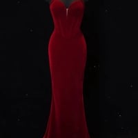 Lovely Sweetheart Neck Strapless Velvet Mermaid Floor Length Long Eveing Dress - Thumbnail 1