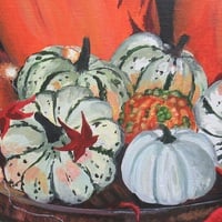 Spooky Season Gourds, Original acrylic painting by N.E.Thompson, Artwork size 10x10 inches - Thumbnail 2